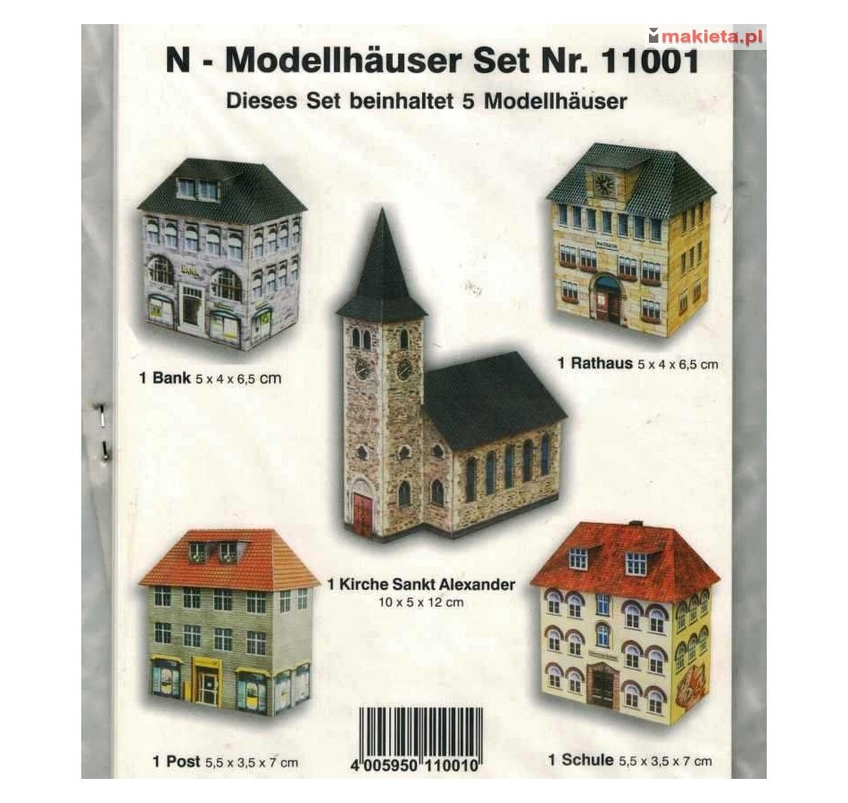 Heki 11001, Pięć budynków, modele kartonowe, skala N (1:160)