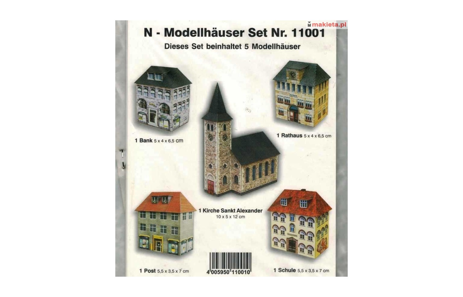 Heki 11001, Pięć budynków, modele kartonowe, skala N (1:160)