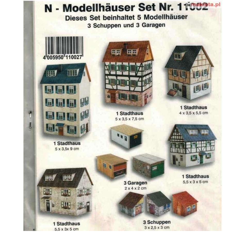Heki 11002, Pięć budynków +, modele kartonowe, skala N (1:160)