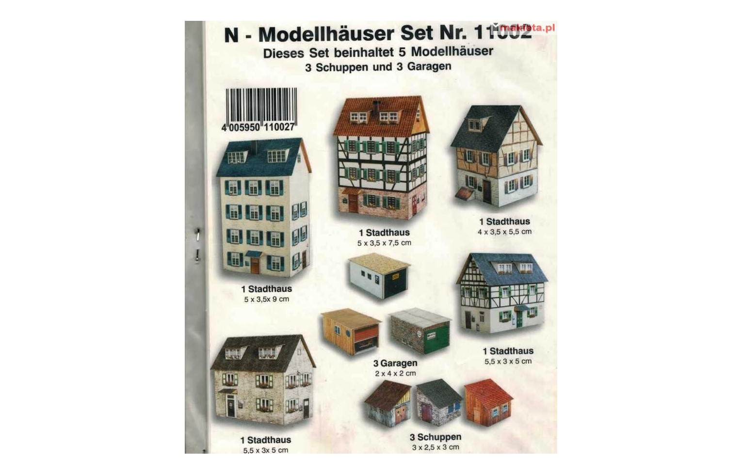 Heki 11002, Pięć budynków +, modele kartonowe, skala N (1:160)