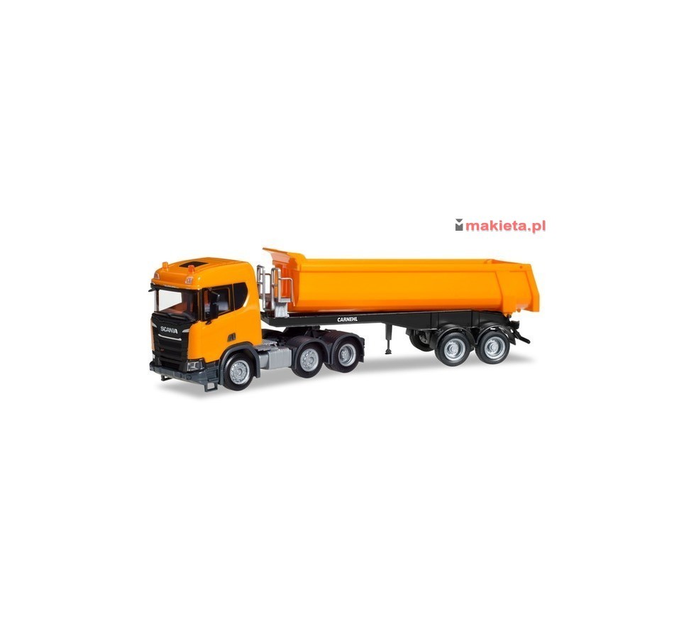 Herpa 309394, Scania CR ND XT 6x2 dump semitrailer, communal orange, skala H0