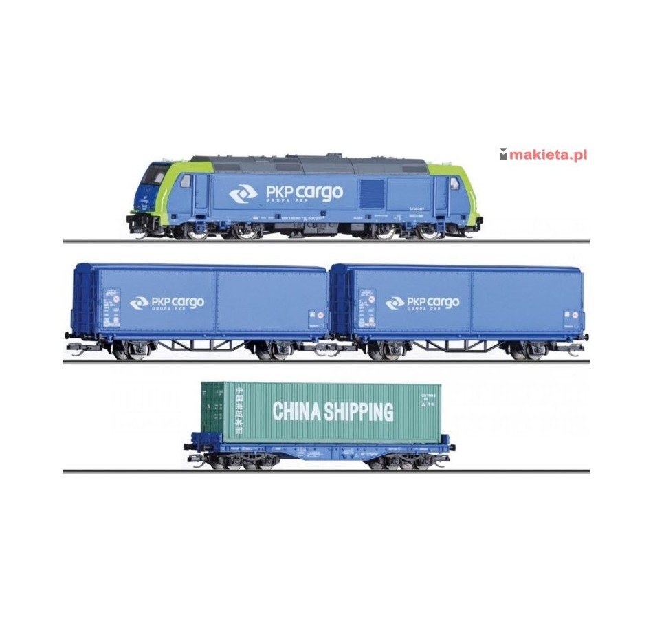 Tillig 01400, TT Zestaw startowy PKP Cargo, lokomotywa spalinowa TRAXX i 3 wagony towarowe, TT (1:120).