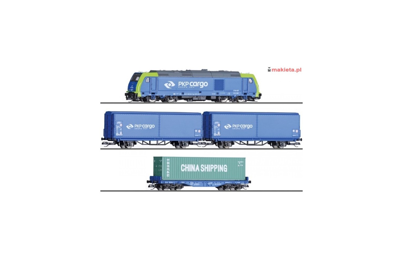 Tillig 01400, TT Zestaw startowy PKP Cargo, lokomotywa spalinowa TRAXX i 3 wagony towarowe, TT (1:120).