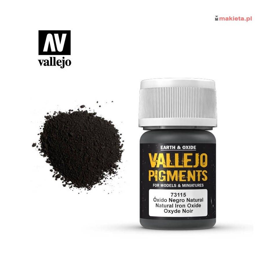 Vallejo Pigment 73115. Natural Iron Oxide, tlenek żelaza, czarny, 35 ml.