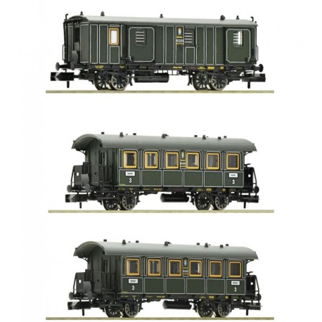 Fleischmann 809004. Zestaw: Trzy wagony składu pociągu osobowego, K.Bay.Sts.B., ep.I, skala N