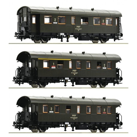ROCO 74019, Zestaw: trzy wagony osobowe PKP ("Donnerbüchsen"), ep.IV, skala H0