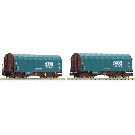Fleischmann 837929, Zestaw: Dwa wagony plandekowe Shimmns, SNCB-Cargo, ep.V, skala N.