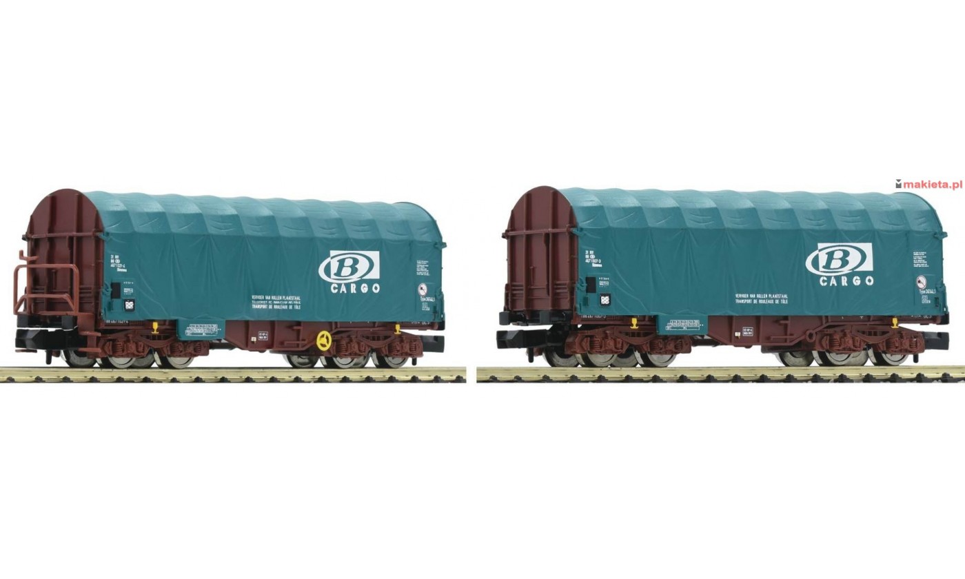 Fleischmann 837929, Zestaw: Dwa wagony plandekowe Shimmns, SNCB-Cargo, ep.V, skala N.