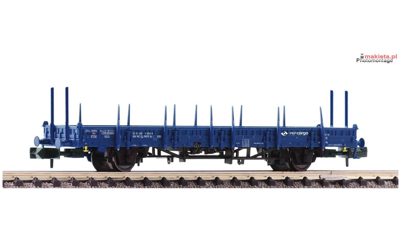 Fleischmann 825747. Wagon PKP Cargo, platforma niskoburtowa z kłonicami, PKP ep.V-VI, skala N (1:160).