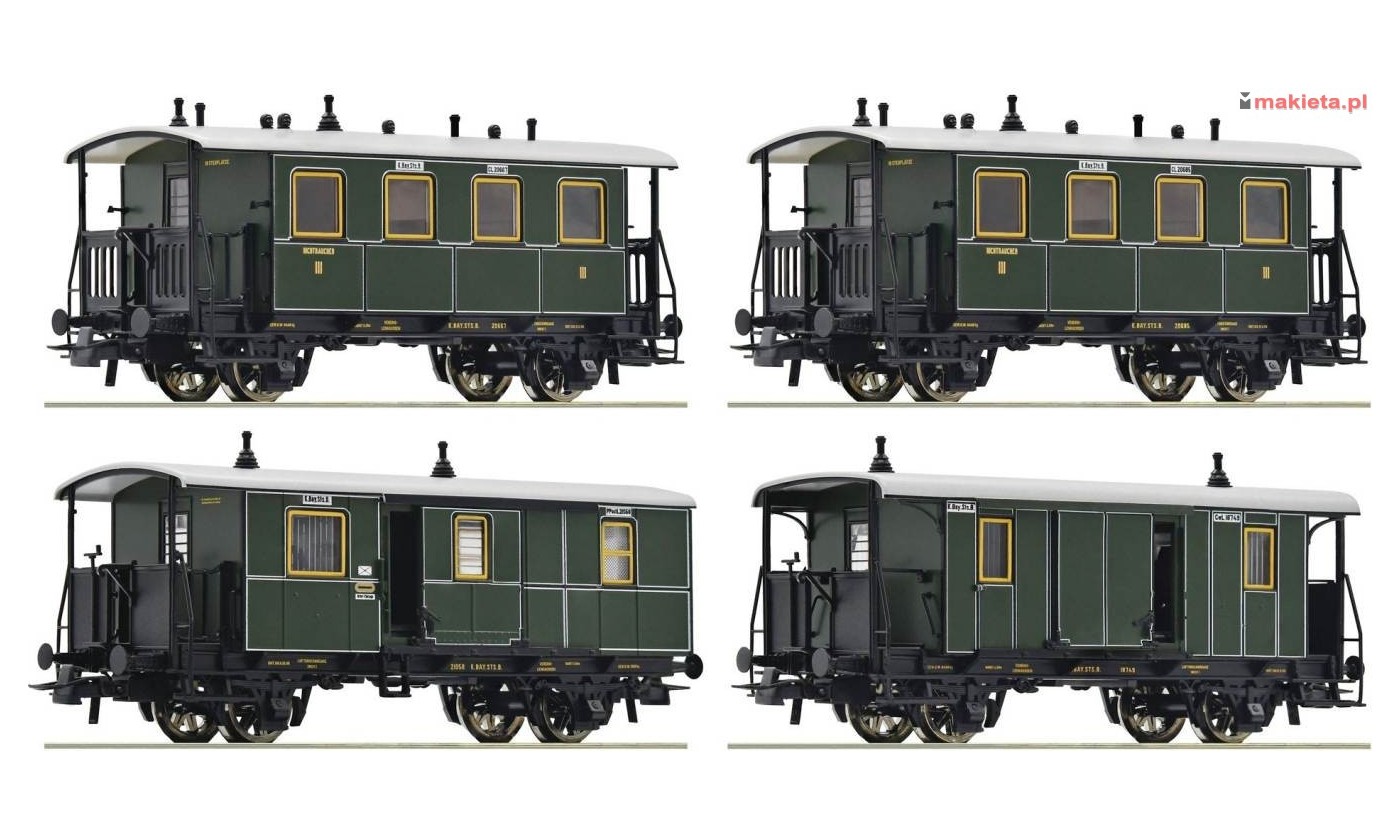 Roco 74187. Zestaw: cztery wagony składu pociągu lokalnego K.Bay.Sts.B., ep.I, skala H0.