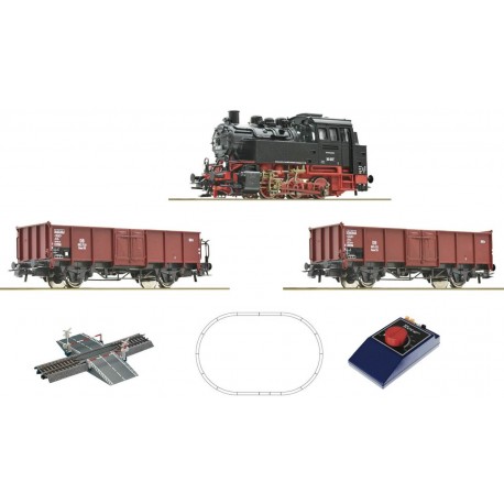 Roco 51160, Zestaw startowy: pociąg towarowy, parowóz BR80, 2 wagony, przejazd kolejowy, skala H0