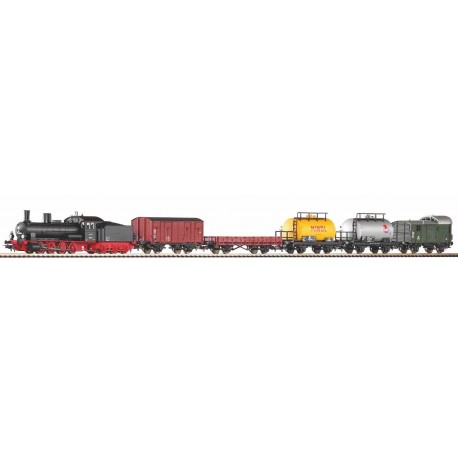 PIKO 57123. Duży zestaw startowy: Pociąg towarowy z parowozem G7.1 i pięcioma wagonami, DR, skala H0.