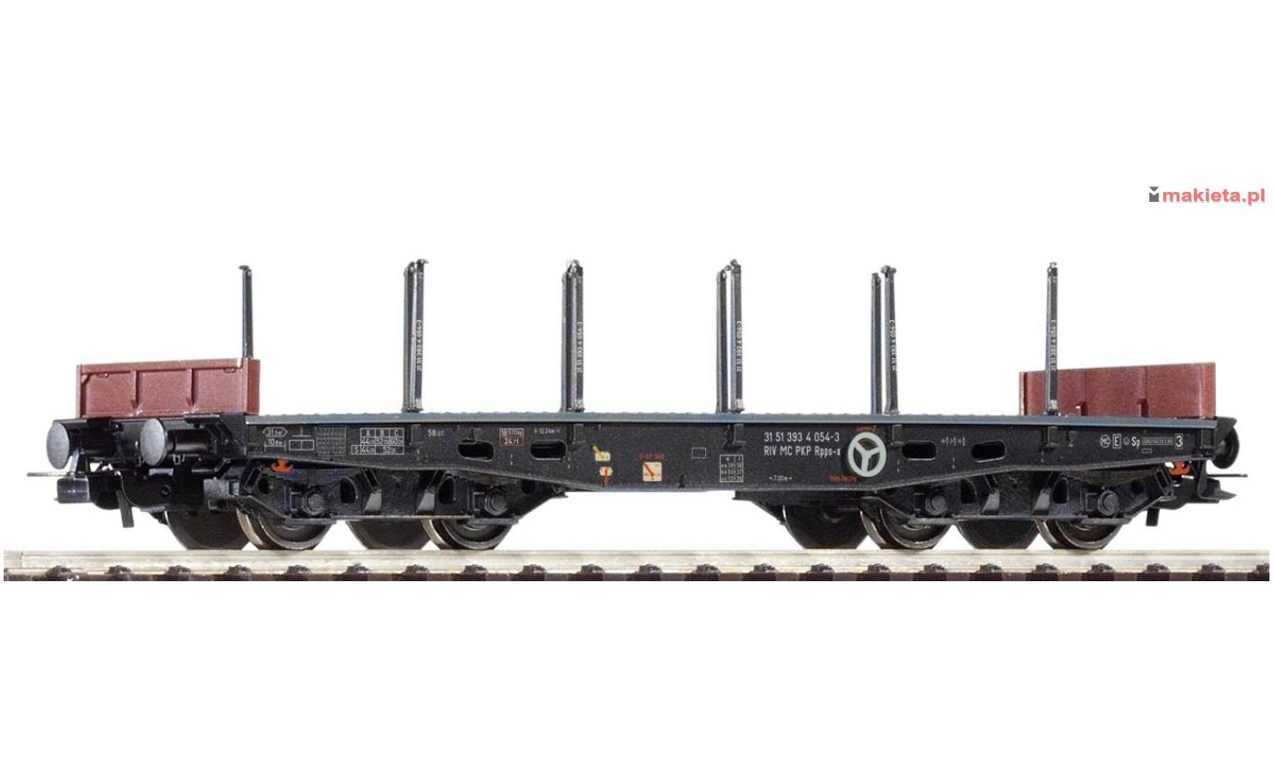 PIKO 58414 -3. wagon towarowy 401Z Rpps-x, platforma z kłonicami, PKP, ep.IV, skala H0.