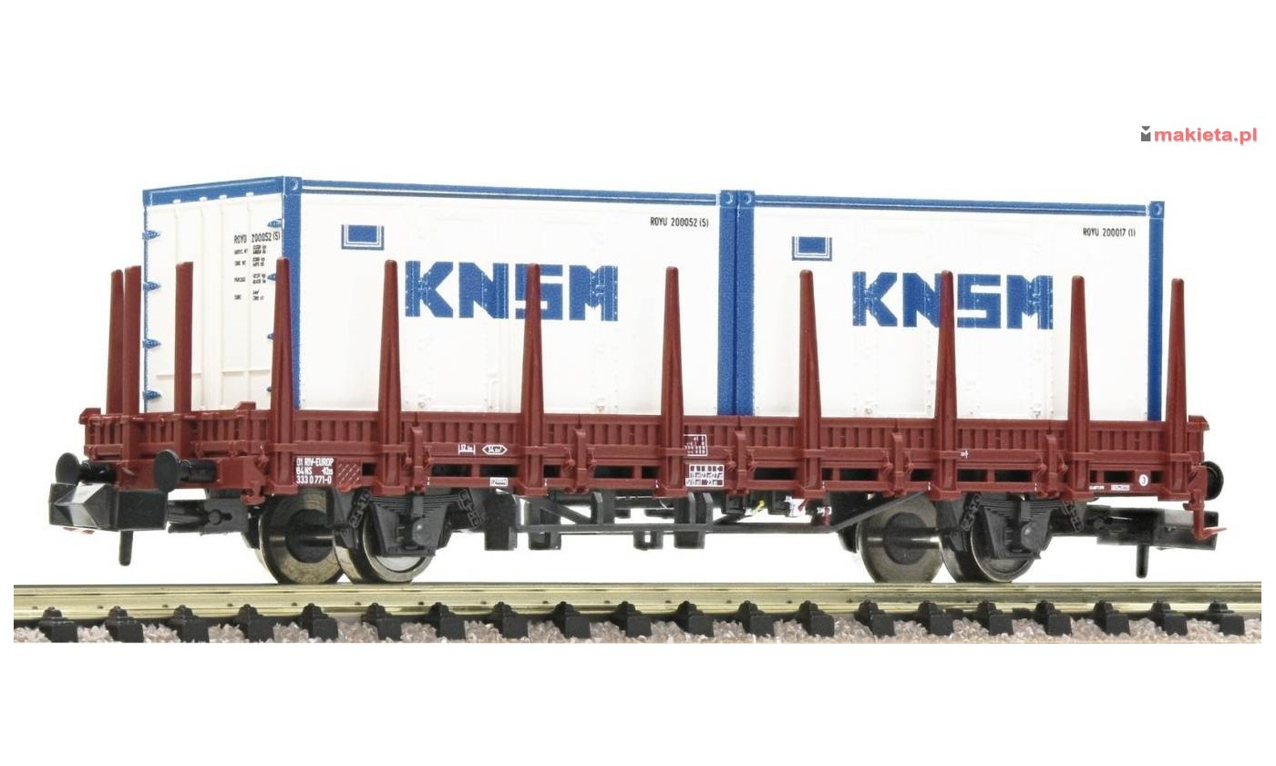 Fleischmann 825734. Wagon platforma Kbs z dwoma kontenerami 20ft „KNSM“ , NS, ep.IV, skala N 1:160