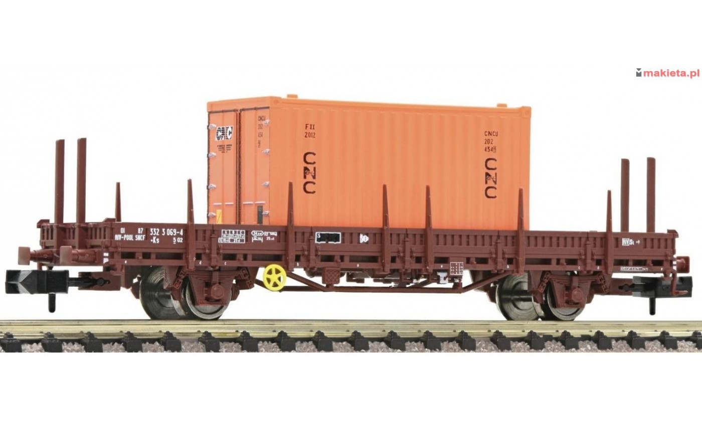 Fleischmann 825736. Wagon platforma Us (Ks), SNCF, z kontenerem CNC, ep.IV, skala N 1:160