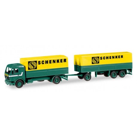 Herpa 308687. Mercedes-Benz canvas cover trailer "Schenker", skala H0.