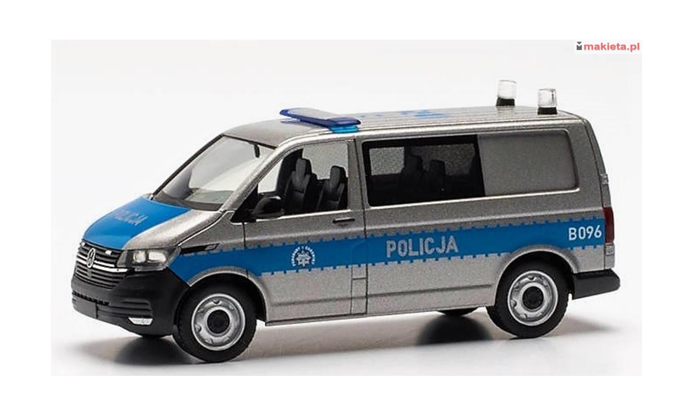Herpa 097109. Radiowóz polskiej policji. VW T 6.1, skala H0 1:87