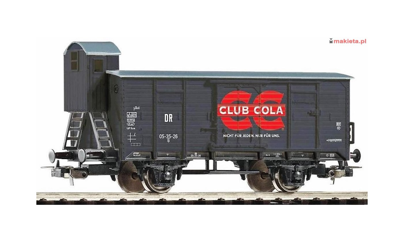 PIKO 58924. Wagon kryty G02 z budką hamulcową, "Club Cola" DR, ep.III, skala H0.