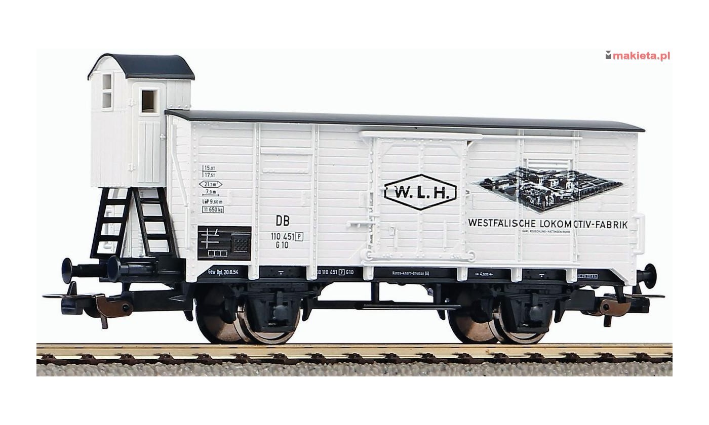 PIKO 54736. Wagon towarowy kryty G10, DB, ep.III, "Westfälische Lokomotivfabrik Reuschling", skala H0.