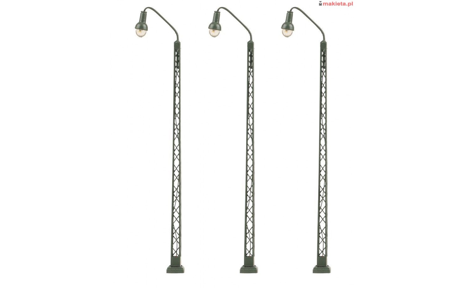 Faller 272124. Trzy klasyczna latarnie łukowe z metalowym masztem kratownicowym, 117 mm, skala N 1:160