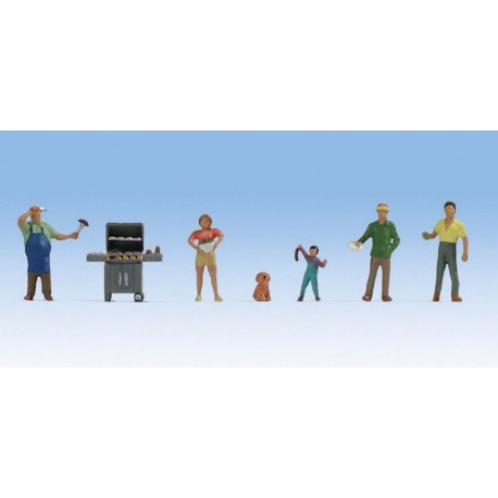 NOCH 15593. Rodzina przy grillu "Barbecue Party", scenka, figurki i akcesoria, skala H0.