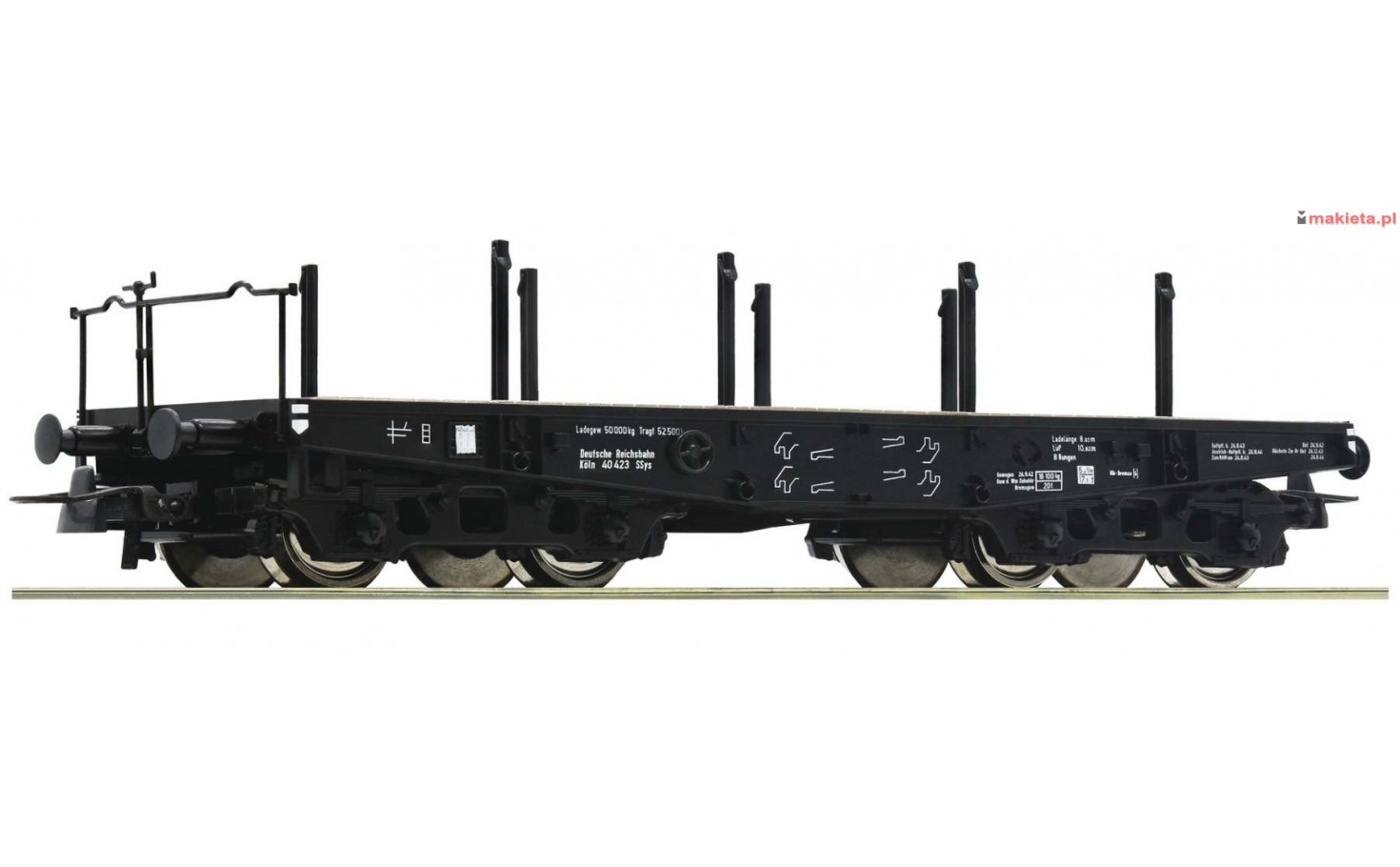 Roco 46385. Wagon platforma, typ SSy "Köln", płaska z kłonicami, DRG, ep.II, skala H0.