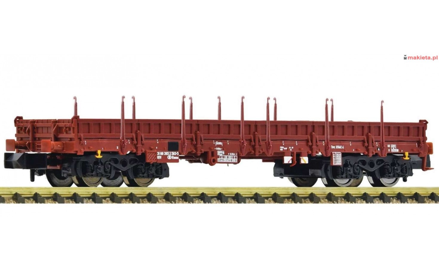 Fleischmann 826708. Wagon platforma Remms z niskimi burtami i kłonicami, SNCB, ep.IV-V, skala N 1:160