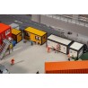 Faller 130136. Cztery kontenery biurowe, budowlane, żółte / szare, skala H0