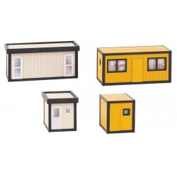 Faller 130136. Cztery kontenery biurowe, budowlane, żółte / szare, skala H0