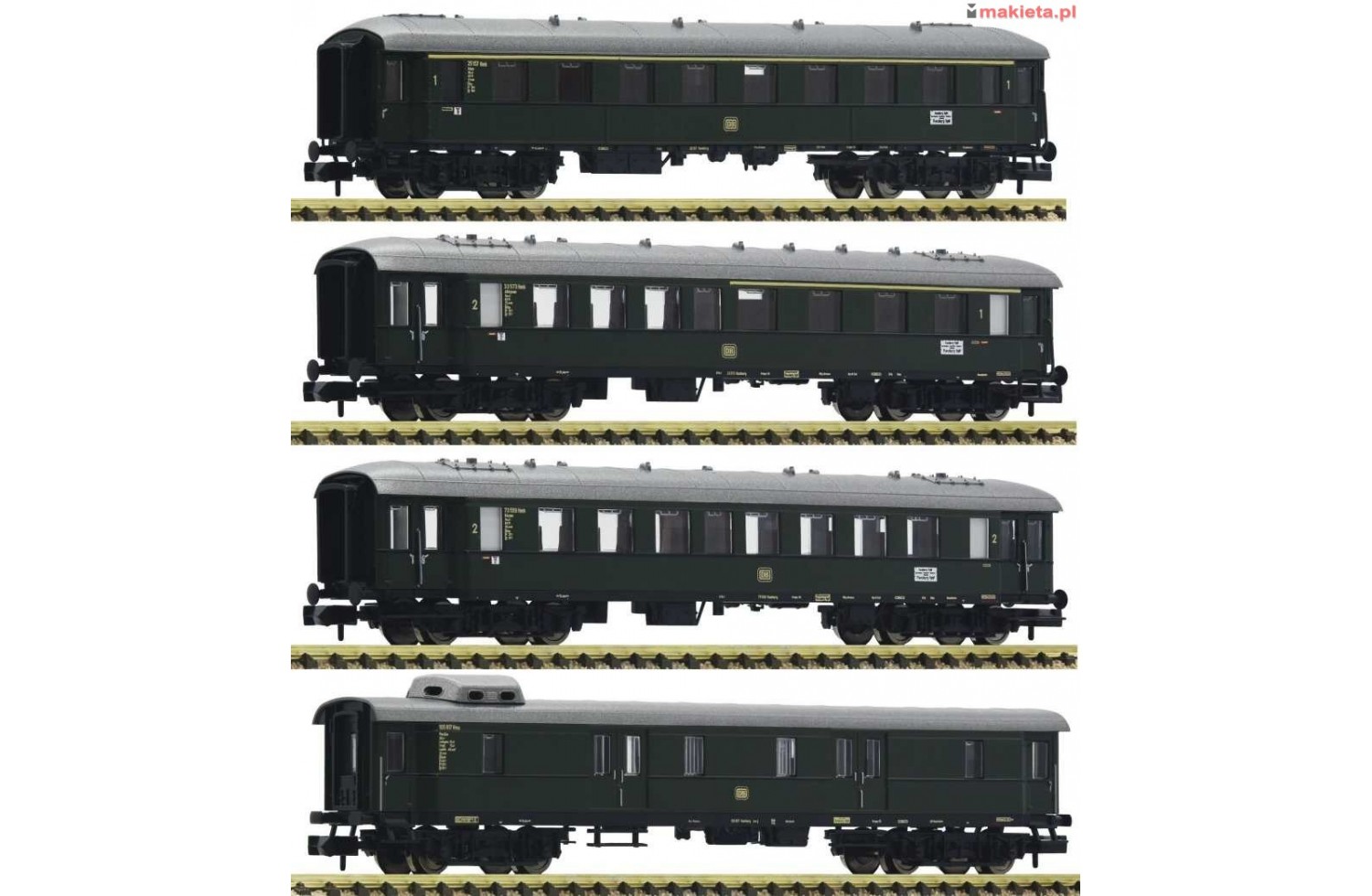 Fleischmann 867500. Skład 4 wagonów pociągu pospiesznego DB, ep.III, skala N 1:160