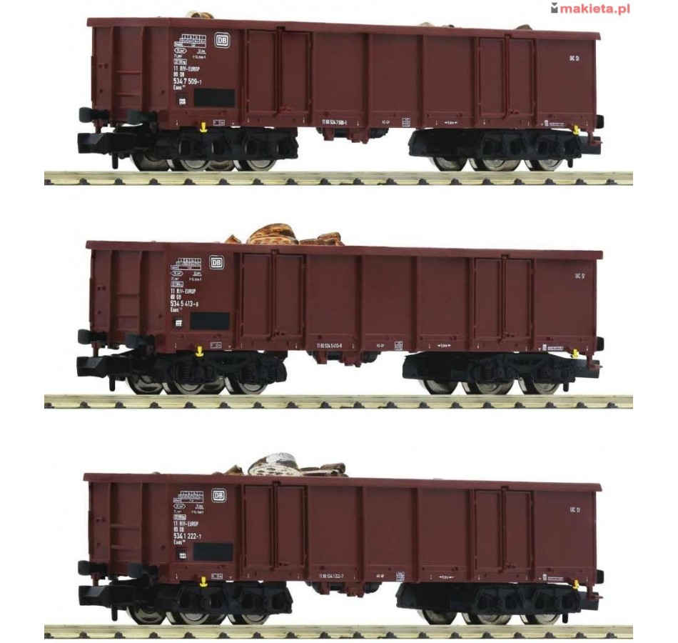 Fleischmann 828345. Zestaw trzech wagonów z ładunkiem złomu, DB, ep.IV, skala N 1:160