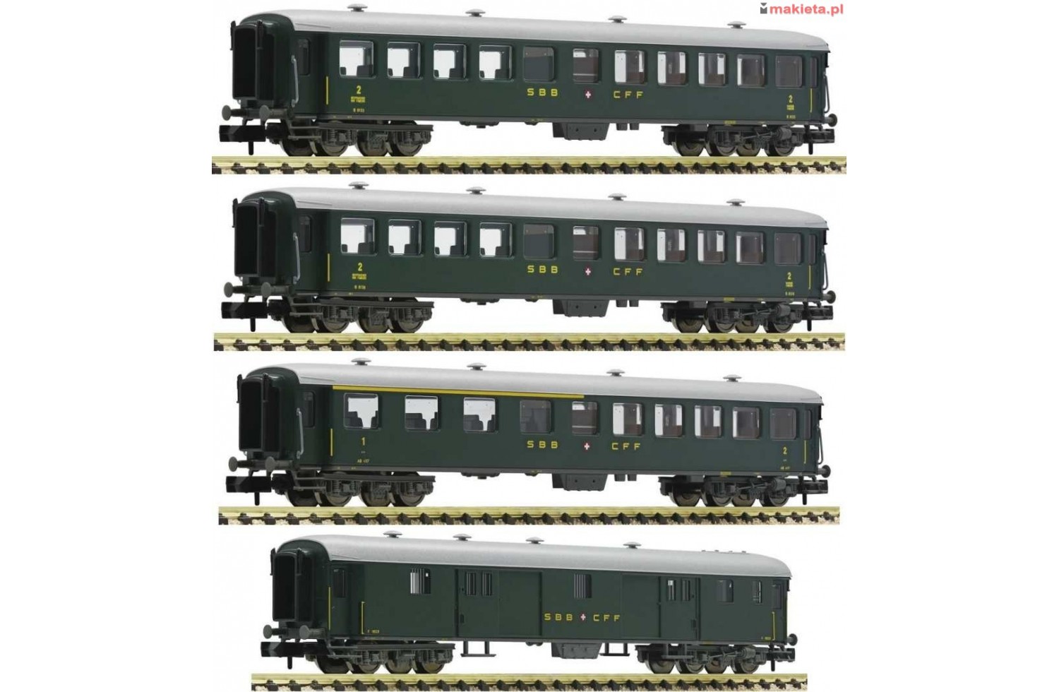 Fleischmann 813005+. Skład 4 wagonów SBB CFF, ep.III, skala N 1:160