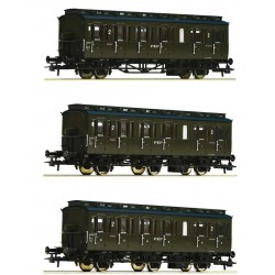 ROCO 74020. Zestaw: trzy wagony osobowe PKP (boczniaki), ep.III-IV, skala H0