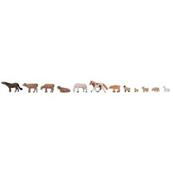 Faller 155911. Krowy, konie, owce. Zestaw figurek zwierząt, skala N 1:160