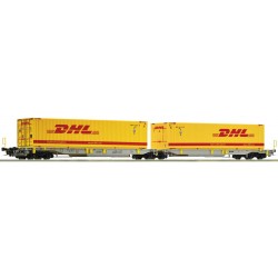 ROCO 76421. Podwójny wagon kontenerowy Sdggmrs/T2000 AAE, z pełnym ładunkiem DHL, ep.VI, skala H0