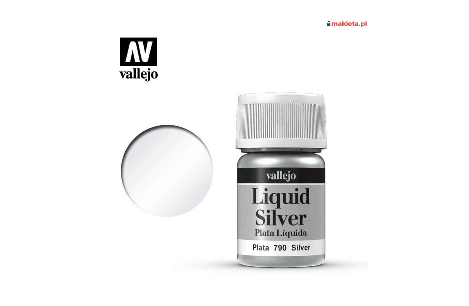 Vallejo 70790. Liquid Metal Silver, metalizer na bazie alkoholu, 35 ml