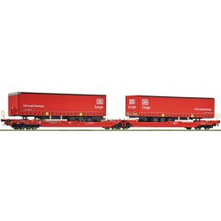 ROCO 6600168. Podwójny wagon kieszeniowy przegubowy Sdggmrs / 738 T3000e, z pełnym ładunkiem, DB, ep.VI, skala H0